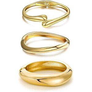 Gold 3 Sets Bangle Bracelets for Women and Teens Adjustable Chunky Twist Cuff
